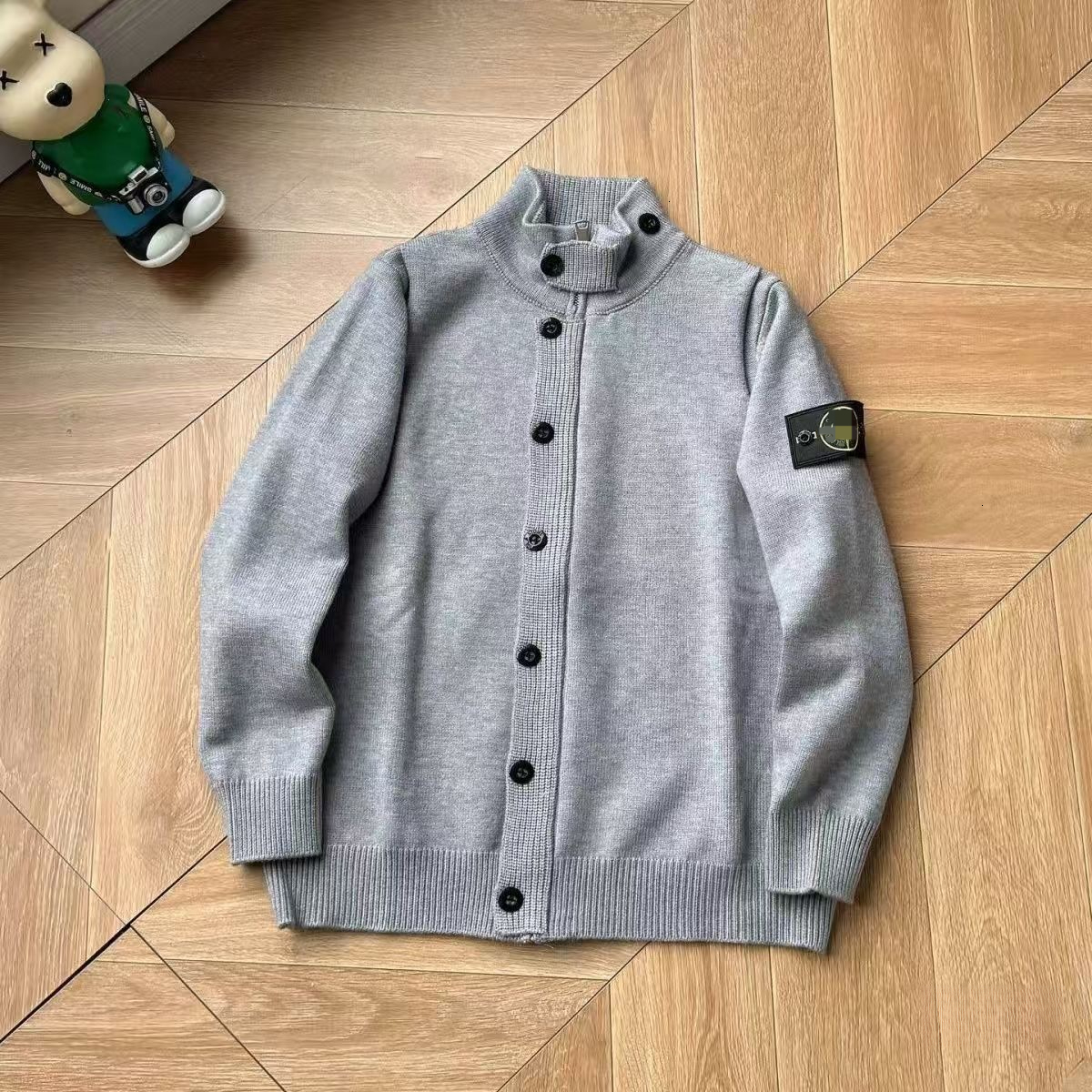 island sweater designer compass badge jacket wool High Neck Buttoned Knit Cardigan patchwork zip-up cardigan, buttoned sweater men's casual wid