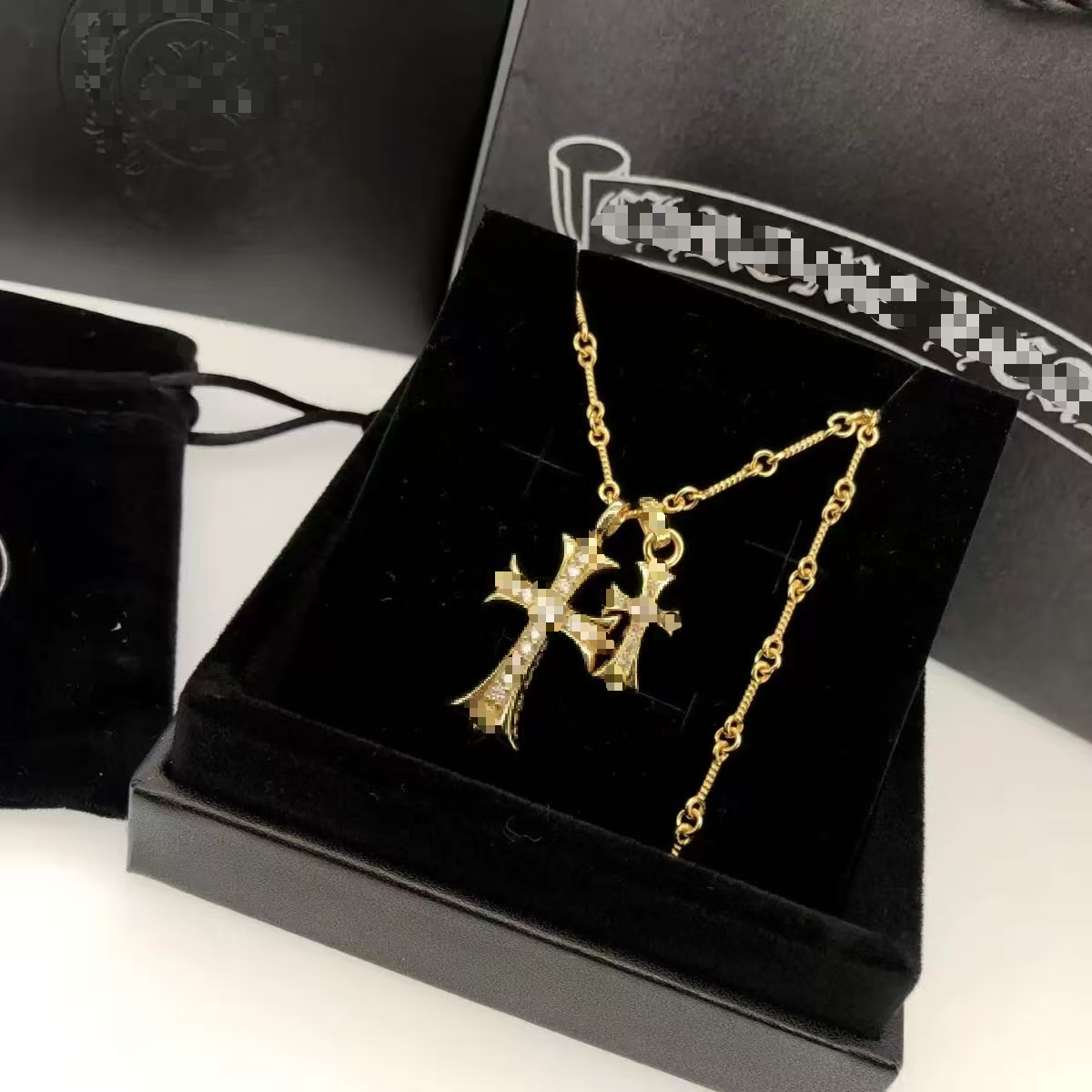 Designer Silver Moissanite Cross Chains Chrome Pendant Necklaces for men women Luxury Brand trend personality punk Lovers gift hip hop rock jewelry