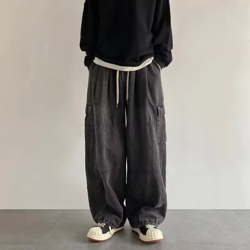 Hip Hop Trend Baggy Cargo Pants for Men Women Japanese Streetwear Style Plus Size Joggers Washed Denim Loose Fit Trousers 260917