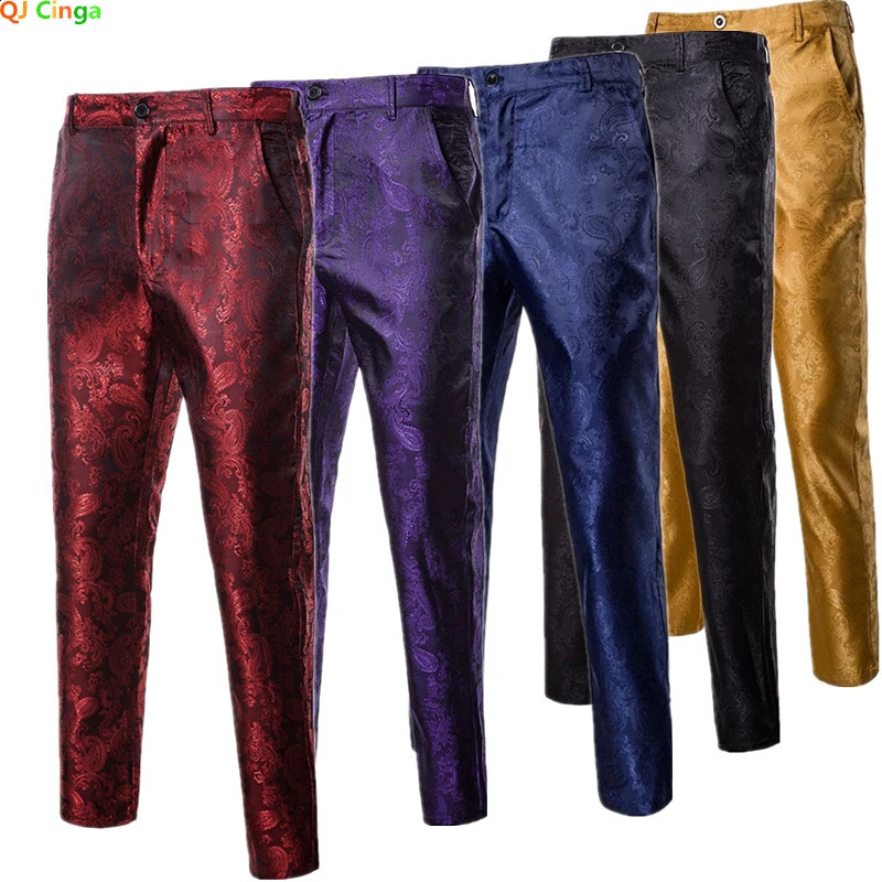 Spring Thin Mens Purple Floral Suit Pants Wedding Party Dresses Pant Fashion Casual Trousers Red Black Pantalones Hombre 260917
