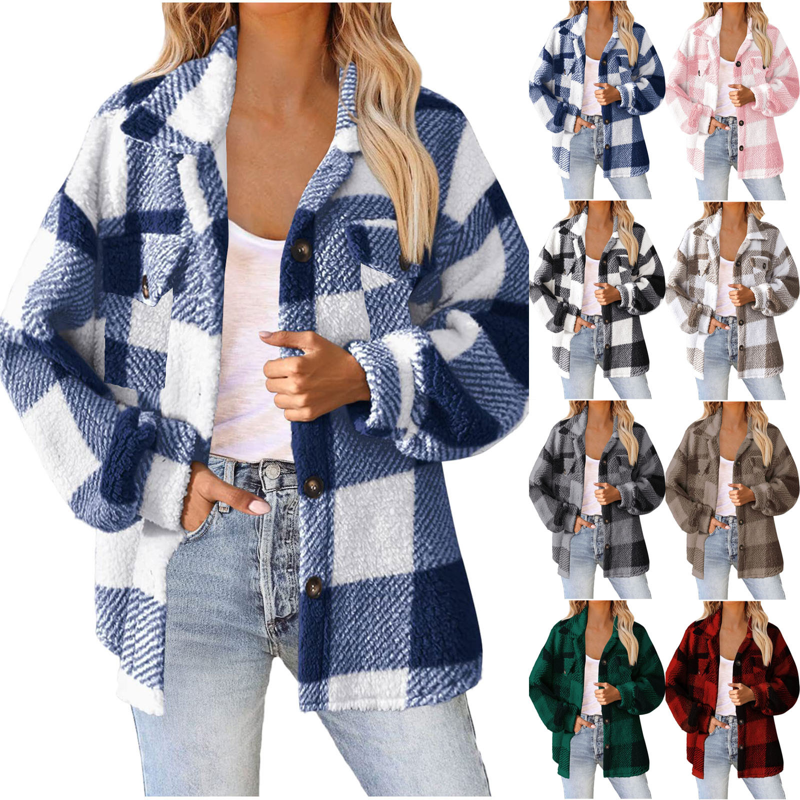 High quality women's clothing 2026 new Aautumn and winter plaid double-sided fleece jacket with pockets buttoned plush coat