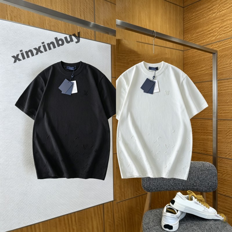 xinxinbuy Men designer Tee t shirt Letter Jacquard Embossed All over Knit Fabric Letter Embroidery Pocket cotton short sleeve women black white M-2X