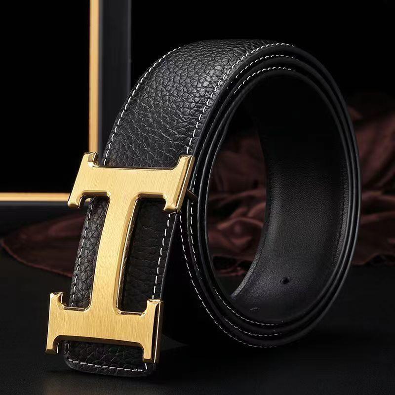 Men's genuine leather business letter stylish and durable, suitable for young people, smooth cowhide casual pants belt, versatile
