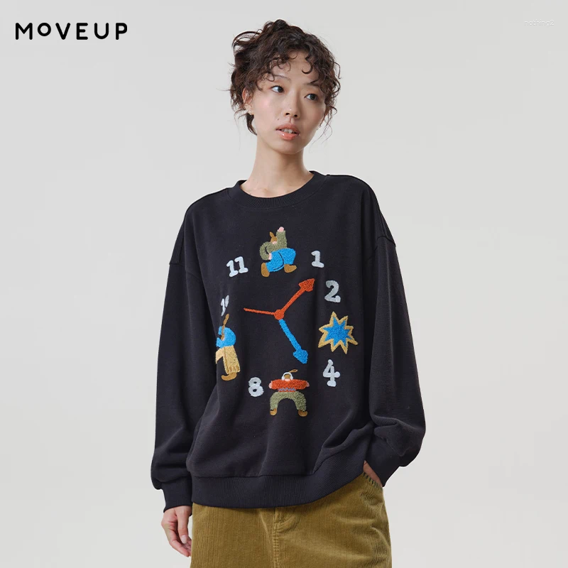 Women's Hoodies MOVEUP Crew Neck Clock Figure Embroidery Sweatshirt 2026 Autumn Loose Long Sleeve Casual Commuter Pullover 3ELQ11413