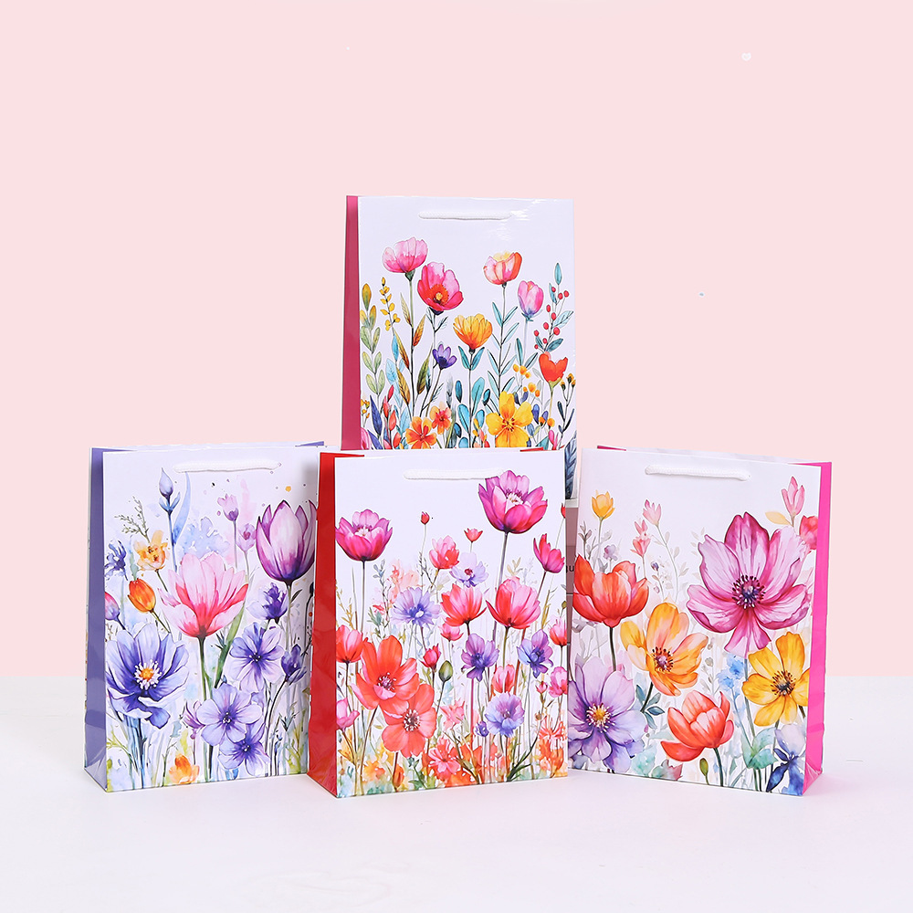 Theme Series Coated Paper Packaging Party Gift Flower Tote Bags Factory Direct Sale