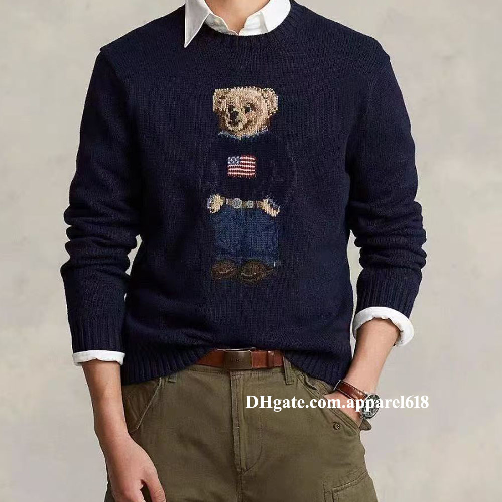designer men sweater bear knitted jumpers herren pullover Fall Winter Clothes round neck long sleeve cotton wool embroidery tops white black luxury