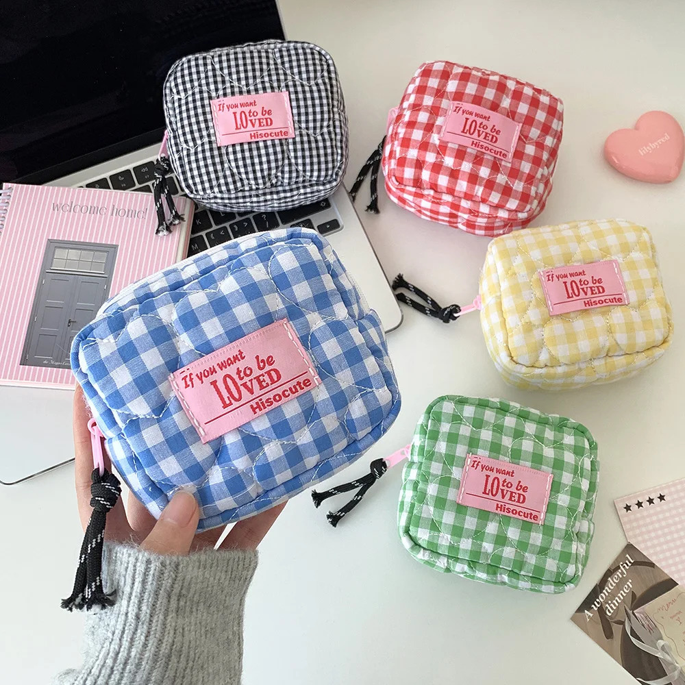 Korean Girl Plaid Makeup Bag Key Lipstick Card Bags Student Sanitary Napkin Quilted Cosmetic Coin Purse Travel Organizer 260917
