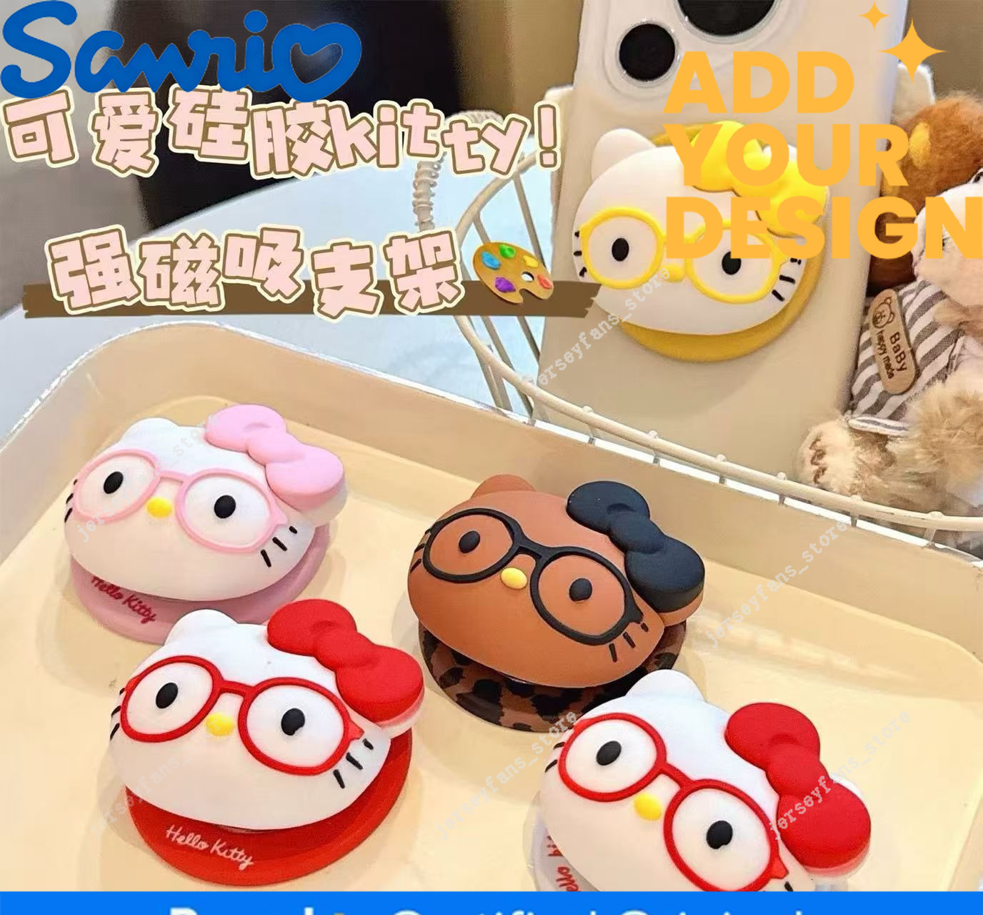 Cute 3D Hello Kitty Magsafe Magnetic Phone Silicone Griptok Grip Tok Stand For iPhone Foldable Wireless Charging Case Holder 71