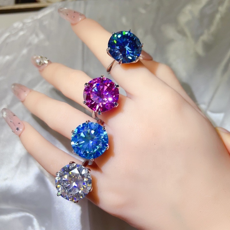 Luxury 20 Color Moissanite Round Cut Six Prong Setting Jewelry Gift Ring