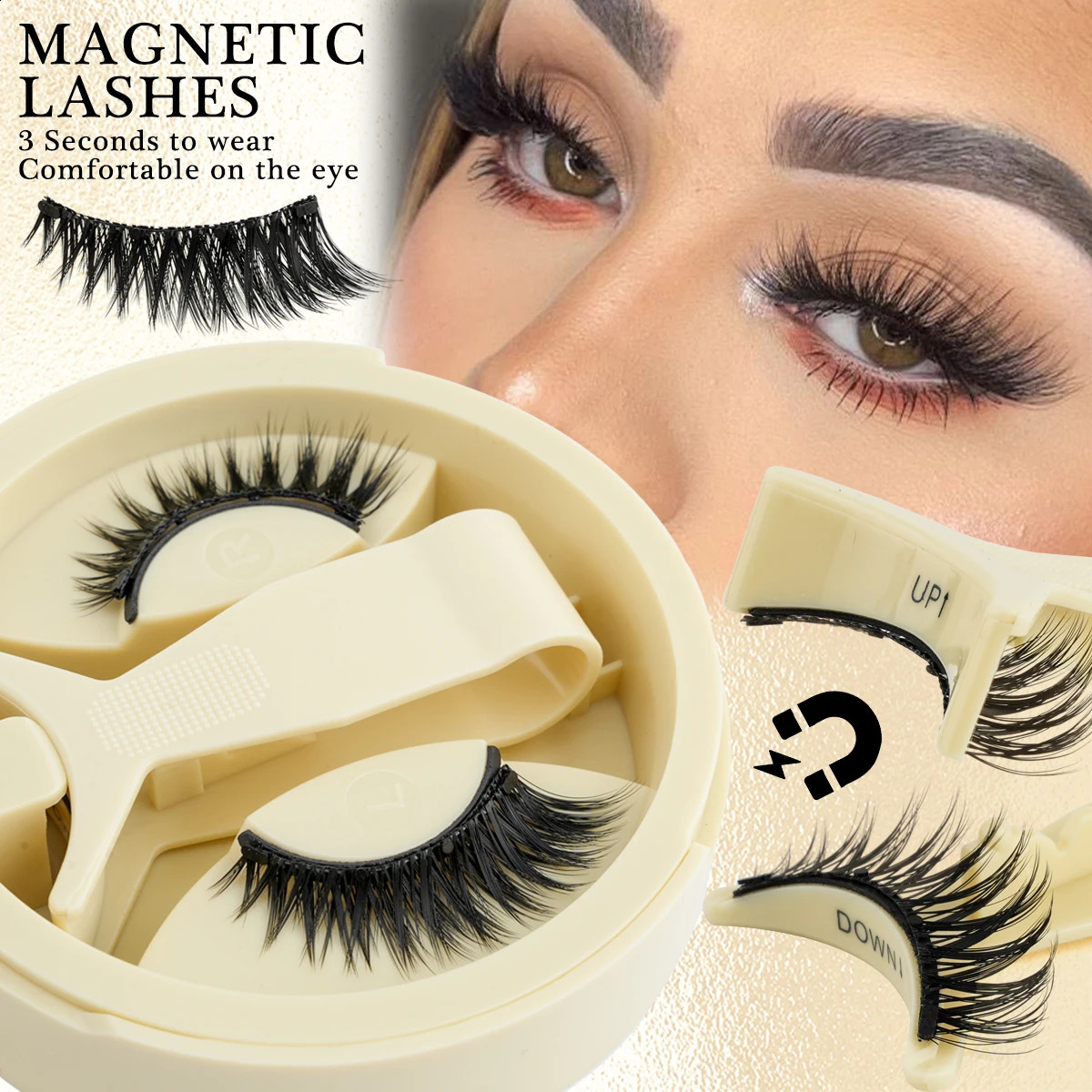 1 Pairs Magnetic Fake Eyelashes Kit Handmade Fluffy Faux Mink Lashes Curler 3D False Eyelashes Extension Makeup with Tweezers 260917