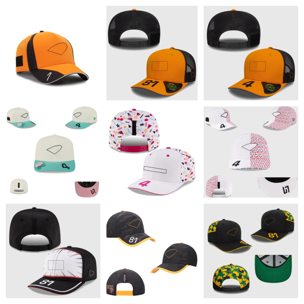 F1 team baseball cap No. 4, driver No. 81, tennis hat, summer outdoor sun hat, Formula racing themed curved brim hat, breathable quick drying fan co