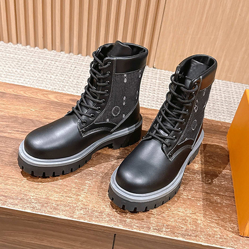 Luxury Womens Jacquard Design Short Boots Fashion Chelsea Booties Multi Functional Anti Slip Sole Spliced Leather Lace Up Comfortable Boots