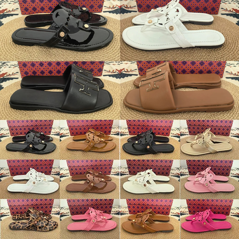 2026 Designer Womens Slippers White Black Pink Red Blue Brown Fashion Slides Summer Sandals Beach Flat Leather Flip Flops Lady Scuffs Casual Shoes 3