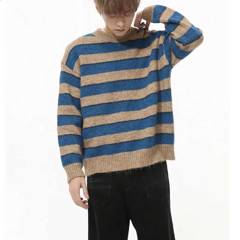 Autumn Wear | MTLCLOTHES Men's New Product Korean Edition Color Contrasting Thick Stripe Round Neck Lazy Head Knitted Sweater J260916