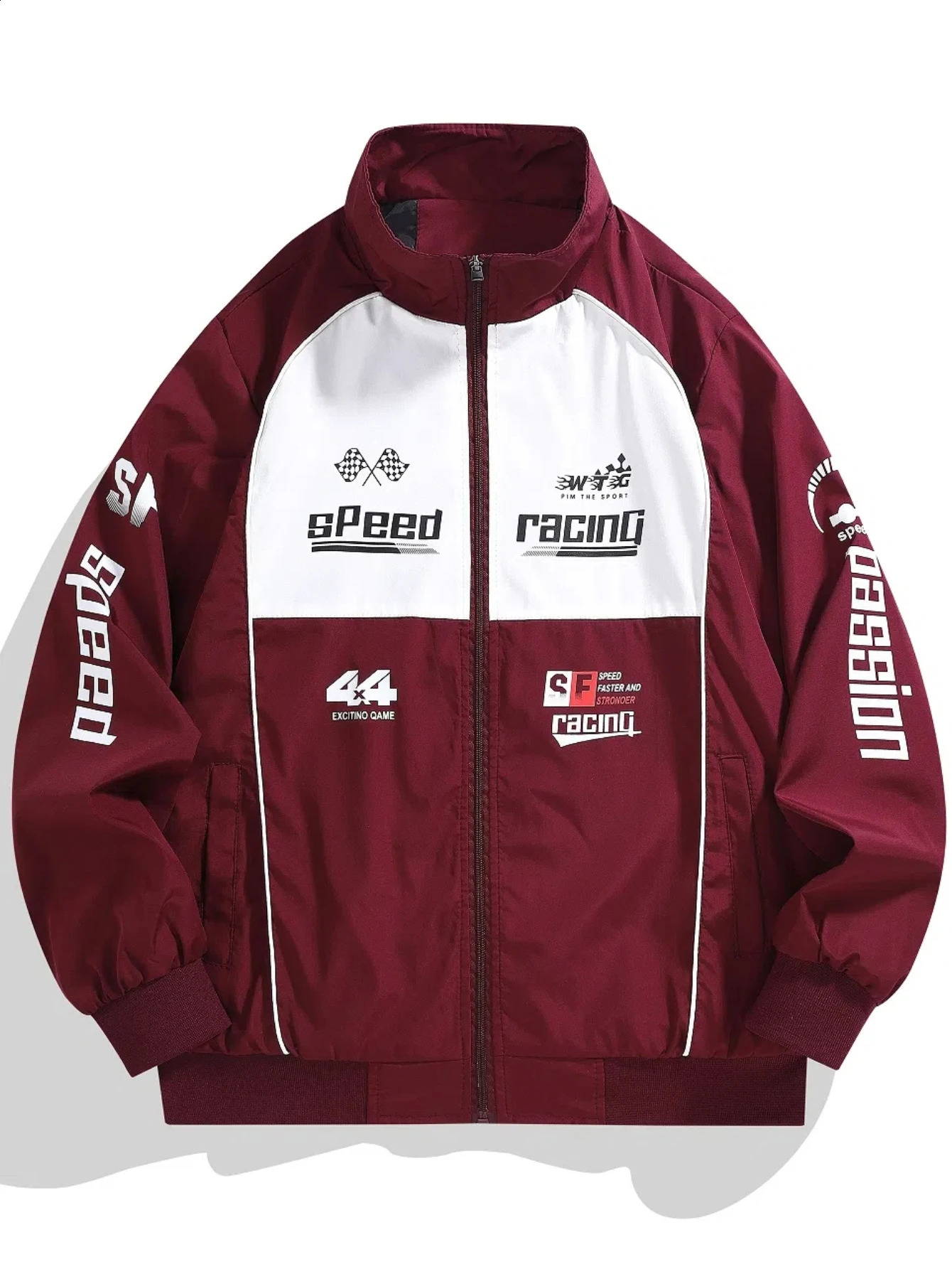 Men's Casual Sports Bomber Jacket - Racing Suit Zipper Opening Stand Collar Long Sleeve with Letter Print - Perfect Matching Casual Wear 260917