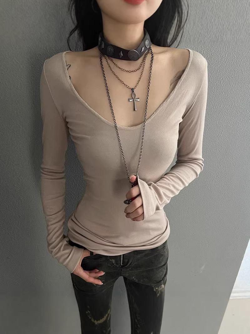 2026 niche design cross color-block versatile top spring and autumn, slimming inner layer T-shirt for women 6a