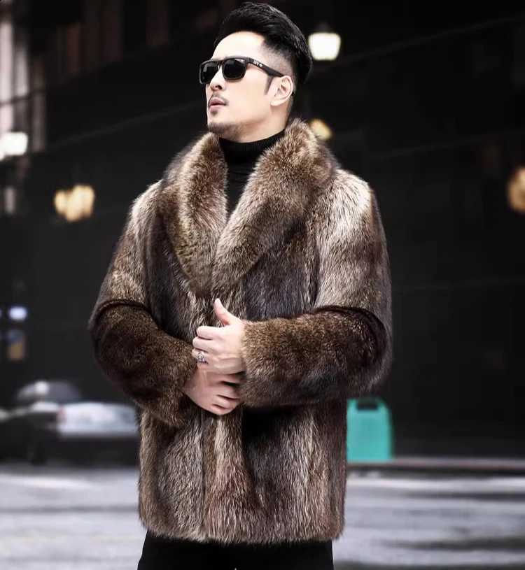 Faux Men's New 2025 Winter Fur Integration Thickened Parkas Jacket Coats Masculinity Loose Comfort Long Sleeve Warm CoatsW260915