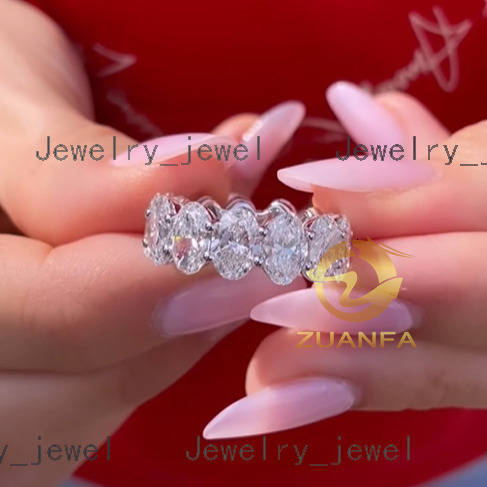 Hot Sale Classic Oval Moissanite Eternity Band Ring With GRA Certificate Miossanite Rings 925 Sterling Silver Iced Out Ring