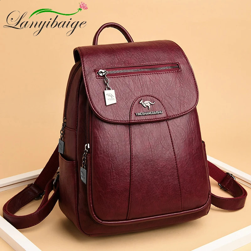 Soft Leather Backpack for Women Vintage Female Shoulder Bag Casual Travel Ladies Mochilas School Bags 260916
