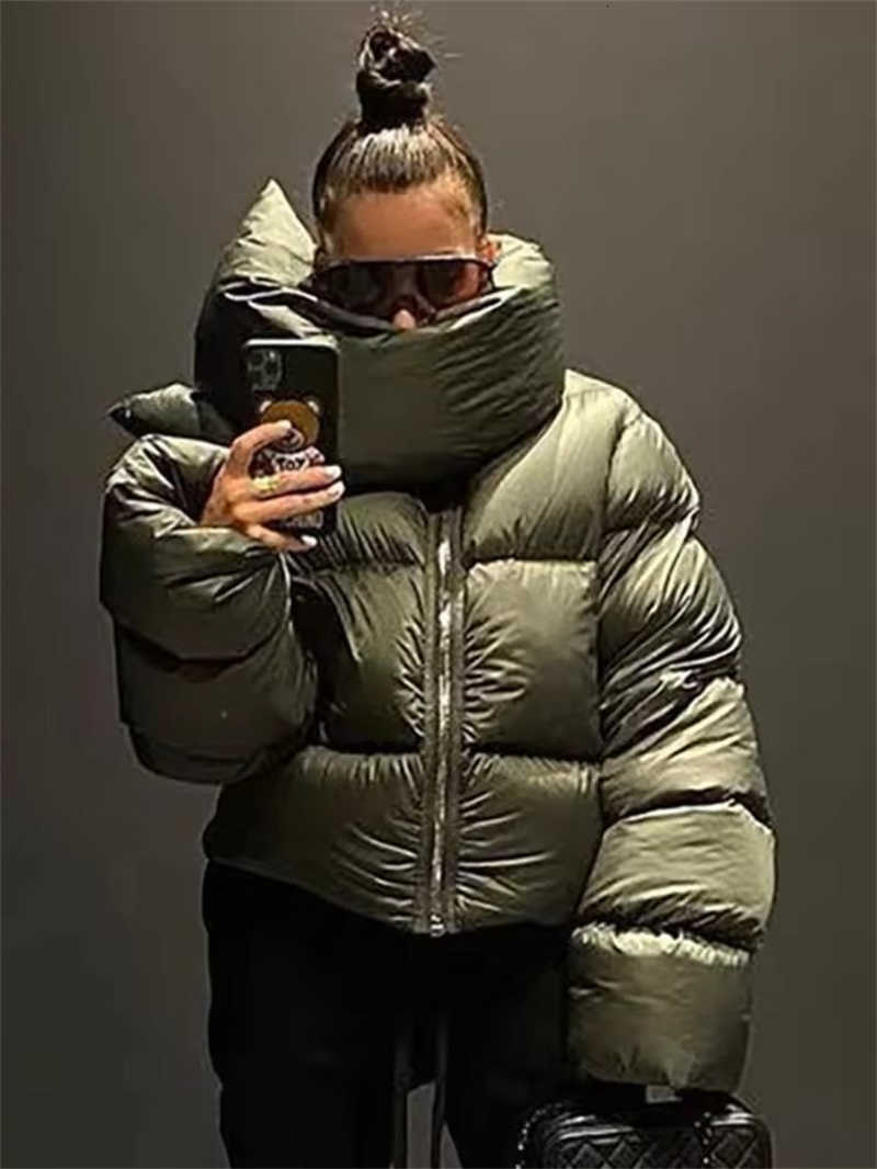 Winter Casual Warm Cotton Women Padded Coat Fashion Zipper Scarf Collar Short Puffer Jacket Ladies Green Parkas Streetwear Femal H260917