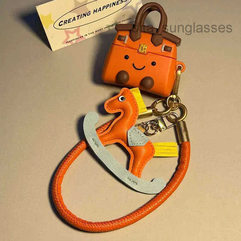 Fun Cute Designer Yellow Horse Keychain Soft Material Handbag Earphone Case Pendant Decor