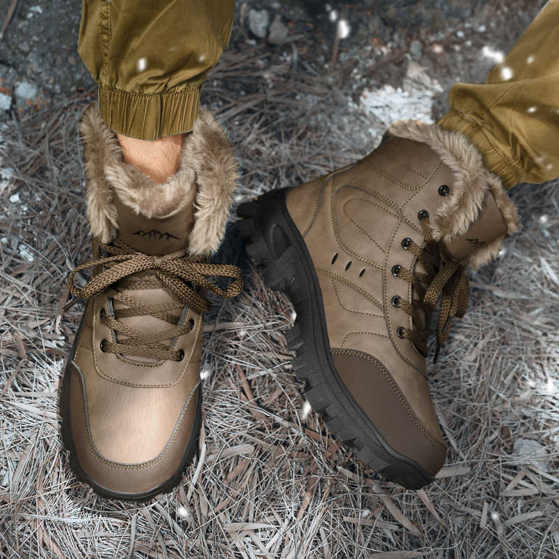 New Winter Men Boots Slippers Keep Warm Men Shoe Outdoor Waterproof Non-Slip Plush Sneakers Male Leather Boots Plus Size 48 D260917