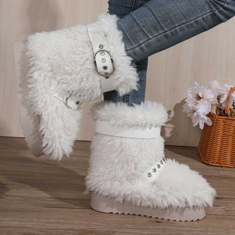 2026 Fuzzy Snow Boots Women New Versatile Round Toe Winter Fleece Thickened Non-slip Warm Cotton Shoes D260917