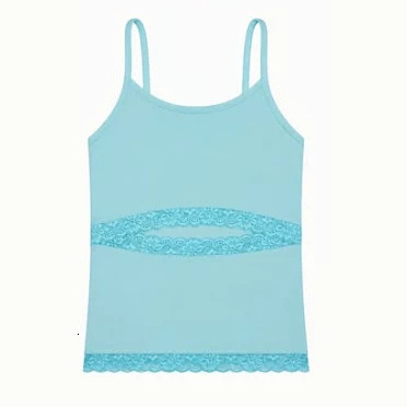 Sweet cool black blue patchwork camisole with cutout waist and lace trim, a slim-fit, short inner top d8
