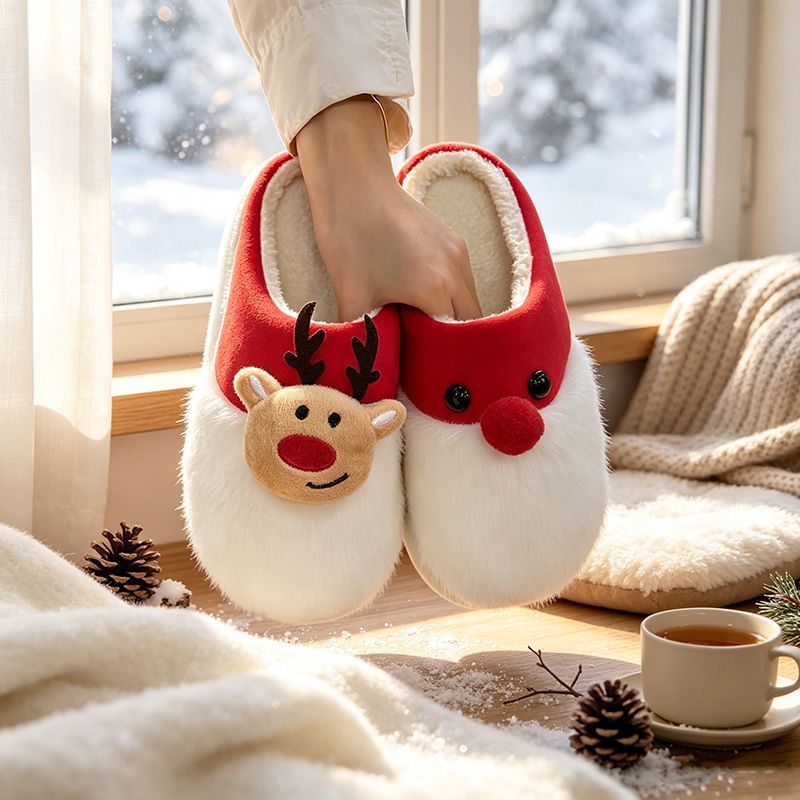 2026 winter designer new christmas cartoon elk plush slippers unisex indoor warm cotton slippers