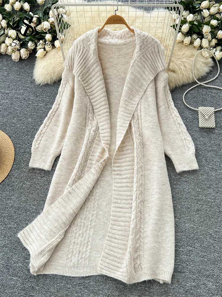 Sweater Cashmere Thick SINGREINY Autumn Suits Female Loose Long Cardigans+Strap Slim Knitted Dress Warm Homewear Two Pieces SetsW260915