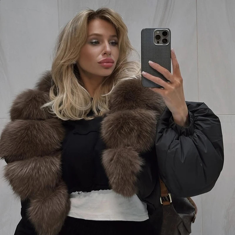 y Thick Faux Fox Fur Collar Cropped Puffer Coat Women Oversized Lapel Zip Up Short Warm Windproof Winter Outerwear Jacket260917