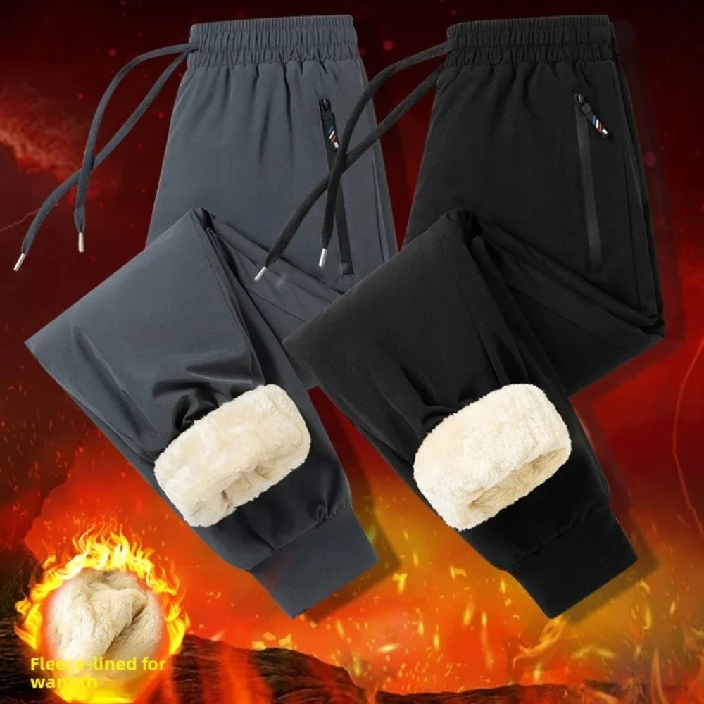 Men Thick Warm Pants Fleece Lined Winter Pants Man Plus Size Pants Loose Joggers Sportswear Black Grey Casual Drawstring Pants 260917