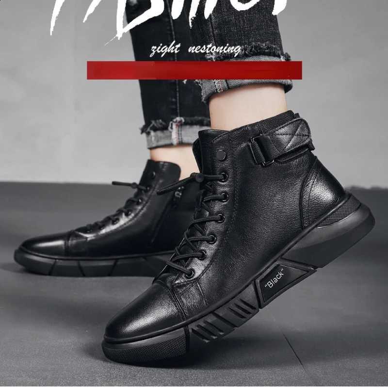 Leather Furry Boots Men British Ankle Booties Plus Velvet Warm Winter Shoes Mens High-top Chelsea Boot Platform Zapatos Hombre D2609171
