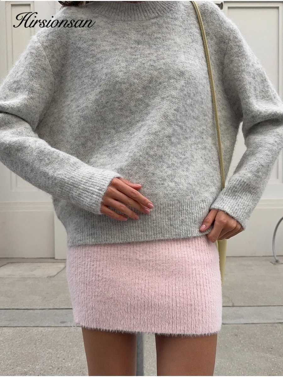 Basic O Neck Hirsionsan Basic Sleeve Sweater Women 2025 Oversized Short Knitted Wool Pullover Female Casual Thick Warm Soft Tops J260916