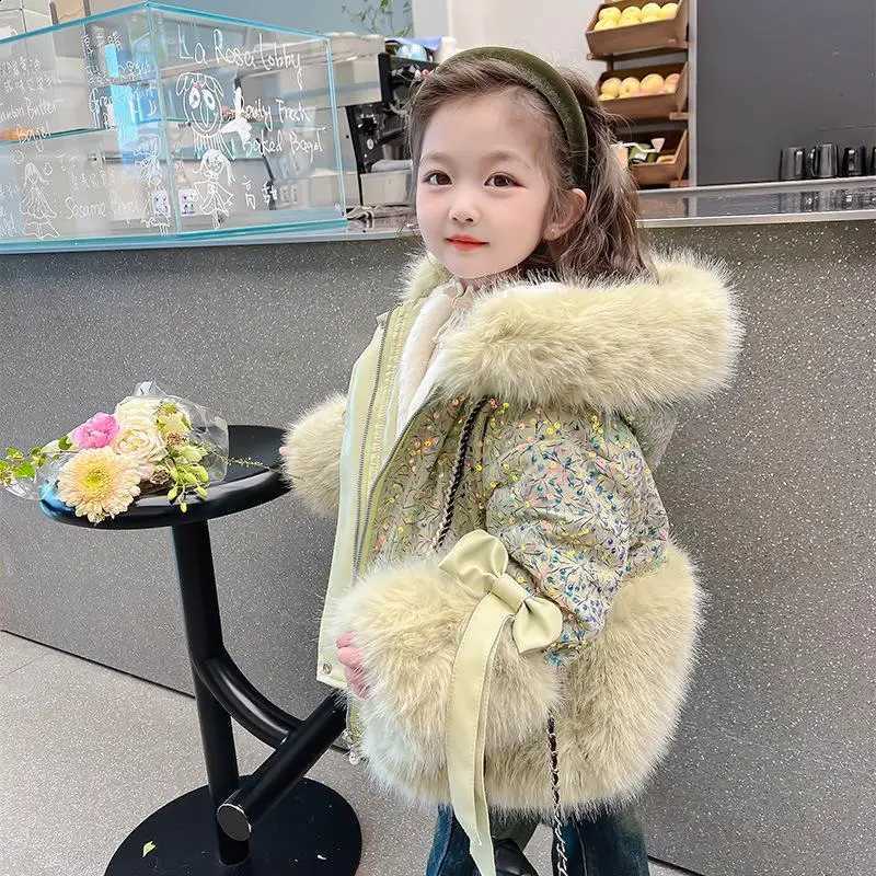 Year Jackets New Winter Warm Cotton Coats Cute Girls Jackets Baby Plus Velvet Thick Kids Hooded Outerwear Children Shiny Coat J260917