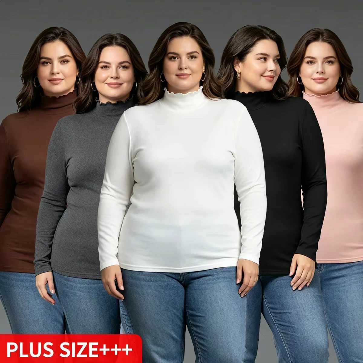 1/3Piece Set For Autumn And Winter Women Oversized High Neck Base Shirt Solid Color Warm Wood Ear Edge Long Sleeved Top 1XL-5XL H260916