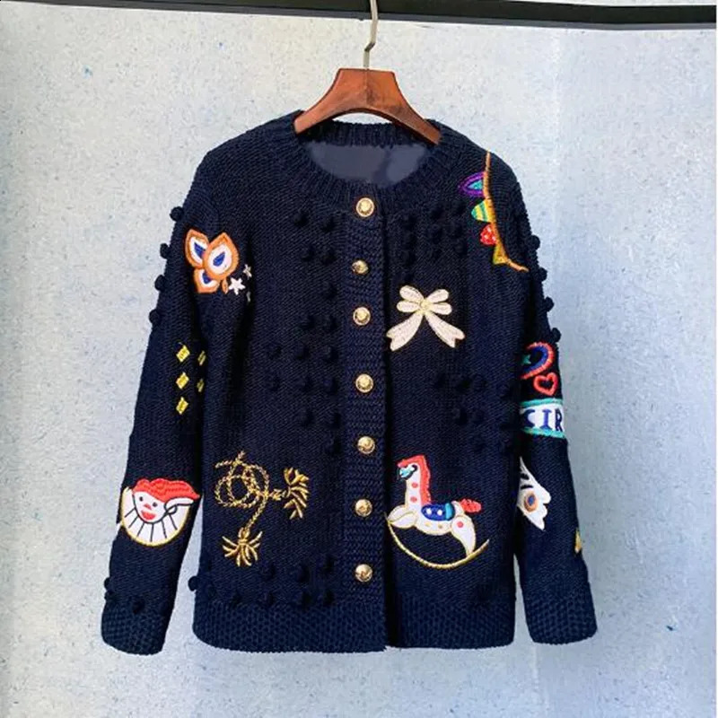 2026 Christmas Runway Cartoon Embroidery Sweater Cardigan Women Long Sleeve Knitted coat Female autumn winter Clothes 260917