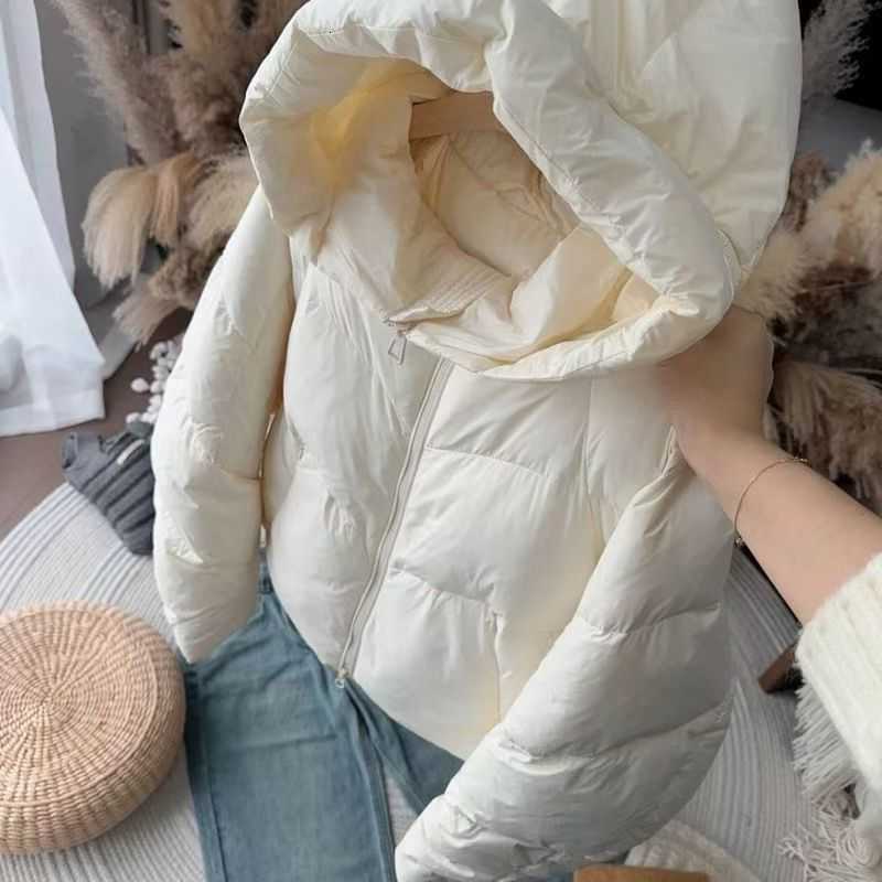 Hooded Kawaii Women Japanese Fashion Cropped Puffer Down Jacket Zip Up Lightweight Warm White Down 2026 Winter Daily Outfit H260917