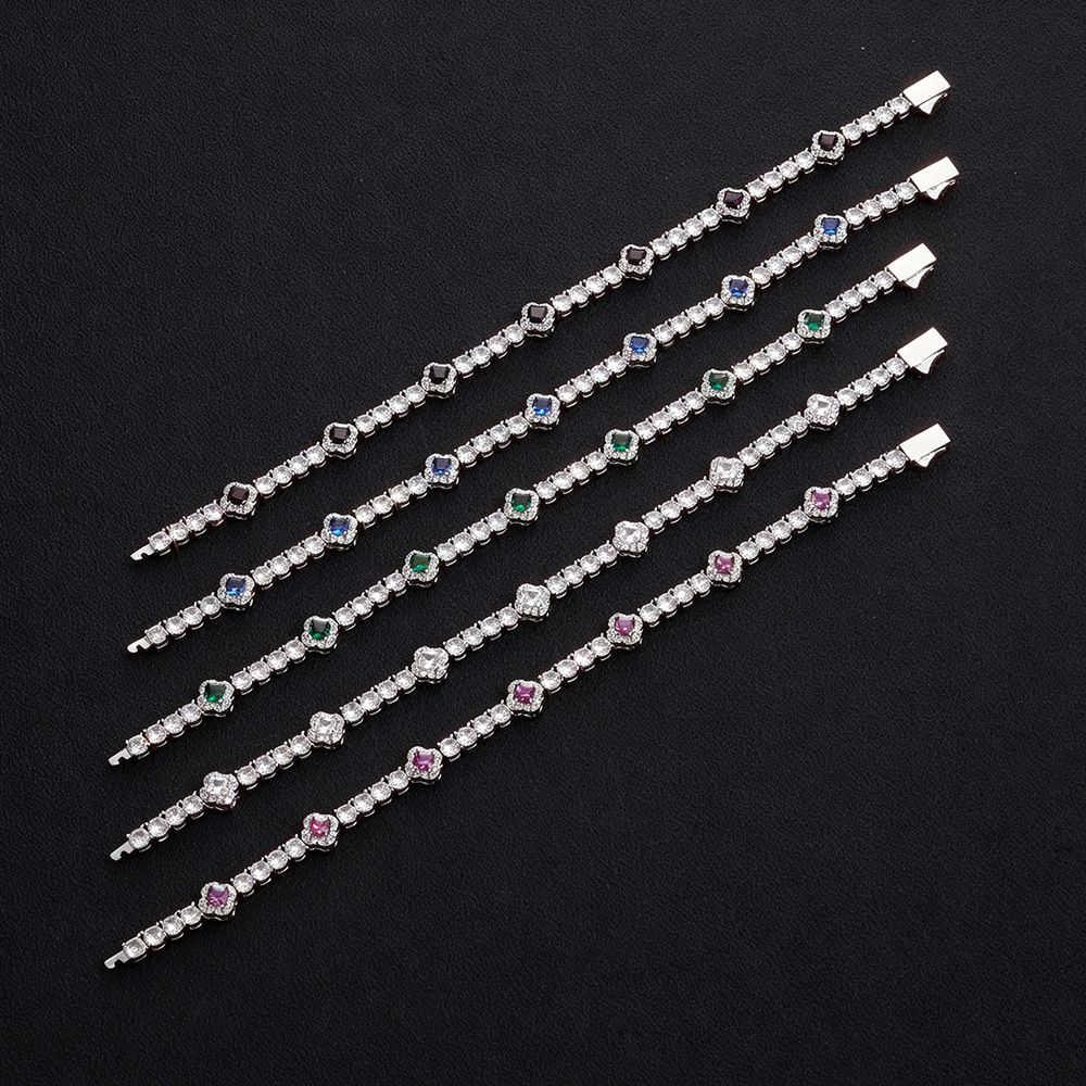 European and American hip-hop cross-border 4mm four-leaf clover tennis chain zircon necklace accessories for women, high-end men's custom brace