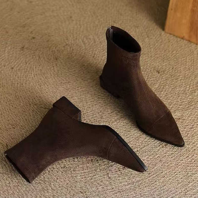 Pointed Toe Women's Ankle Boots fa1 Suede Heeled Shoes Woman New Winter Boots 2025 Designer Dress Sexy Mujer Botas D260917