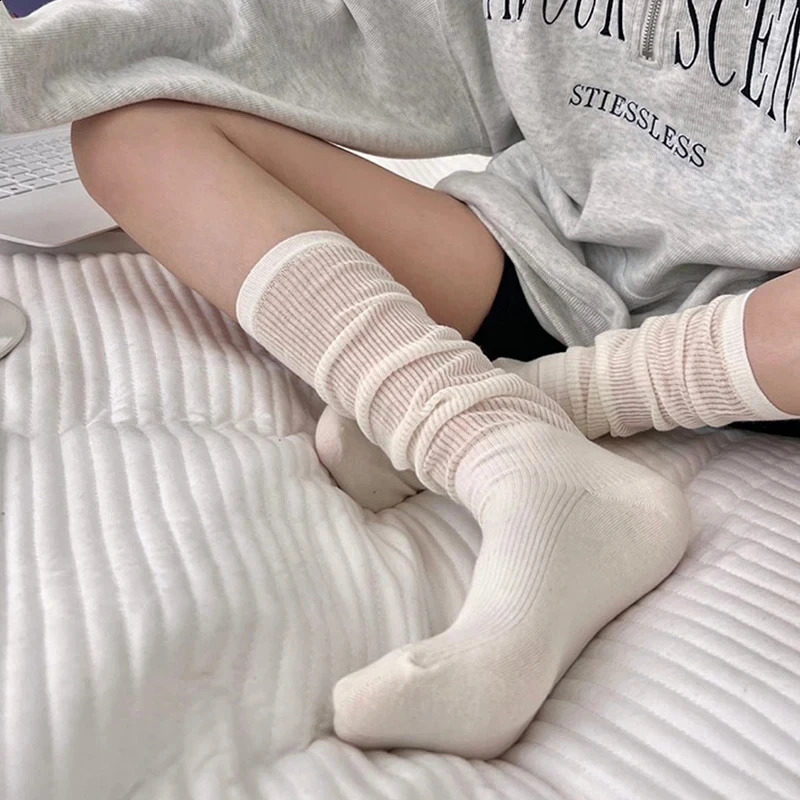 2 Pcs Women Lolita Socks Y2K Solid Long Loose Knee-socks Female Spring Breathable Lace Casual Sweet Soft Korean Middle Stockings 260917