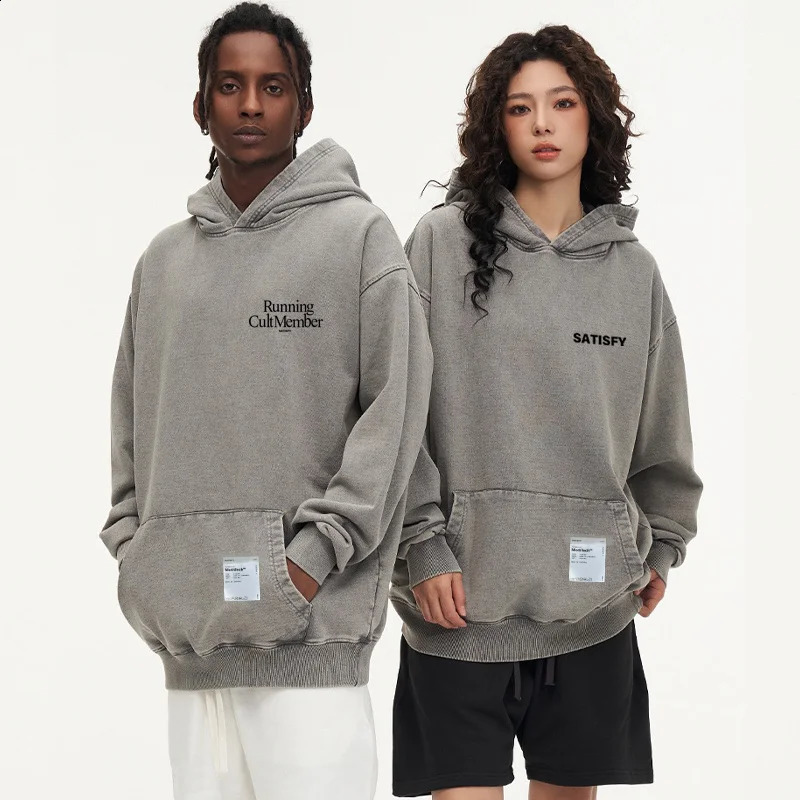 ElfAdhesive SATISFY Flocking Print Hoodie Sweatshirt Jacket Street Style Loose Fit Long Sleeve for Young Men And Women 260917