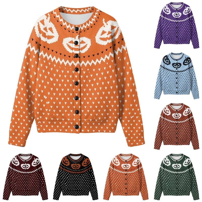 Women Halloween Pumpkin Cardigan Knitted Jacket With Buttons Cardigans For Women Cardigan Warm Knit Cardigan Sweaters for Women 260917