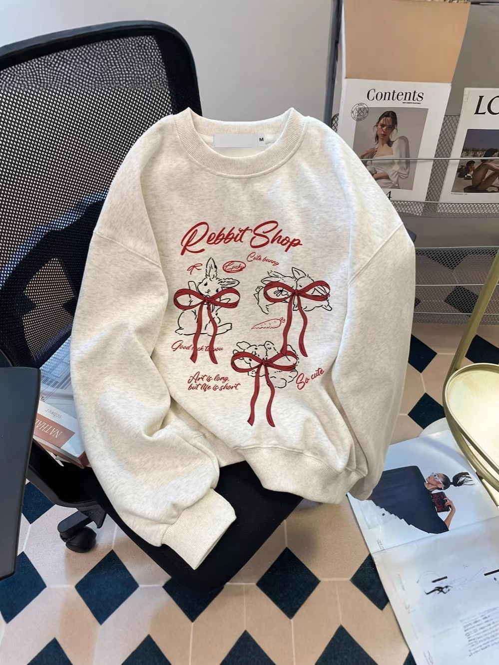 Sweet cute bow-tie rabbit hooded sweatshirt women, stylish unique for spring and autumn, trendy ins style f5