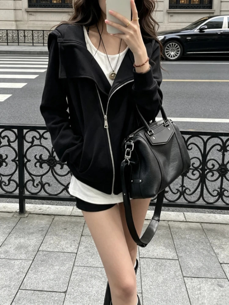 Y2K Vintage Slim Fit Zip Up Hoodie Women Harajuku Fashion Turn Down Collar Sweatshirts Casual Streetwear Daily Wear Jacket 2026 260917
