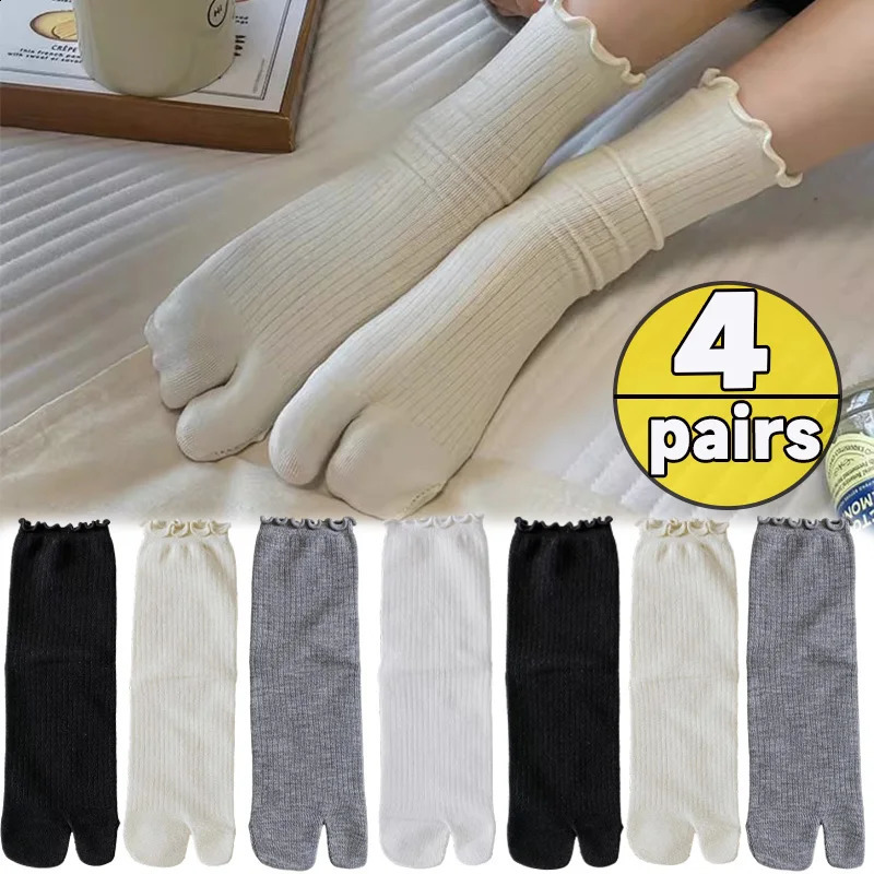 Japanese Ruffled Edge Cotton Split Toe Socks Solid Color Two-Toed Sock Unisex Harajuku Simple Tabi Socks High Elastic Hosiery 260917