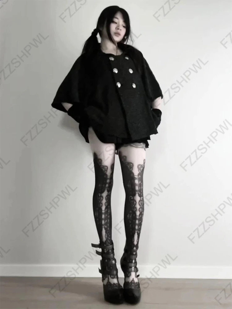 Halloween Gothic Punk Aesthetics Womens Y2K Fashion Knitted Hooded Cardigan Autumn Winter Chic Trendy Emo Girl Sweater Outwear 260917