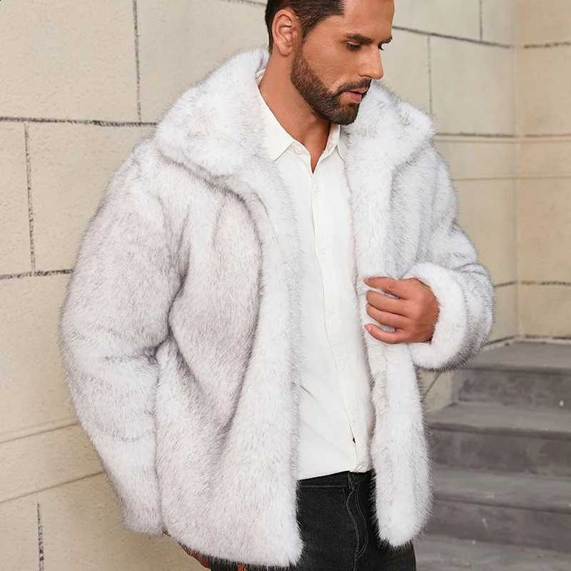 Short Men Faux Fur Jacket Coat Cardigan Thick Warm Open Stitch Overcoat Turn Down Collar High Street 2025 Winter Outerwear W260915