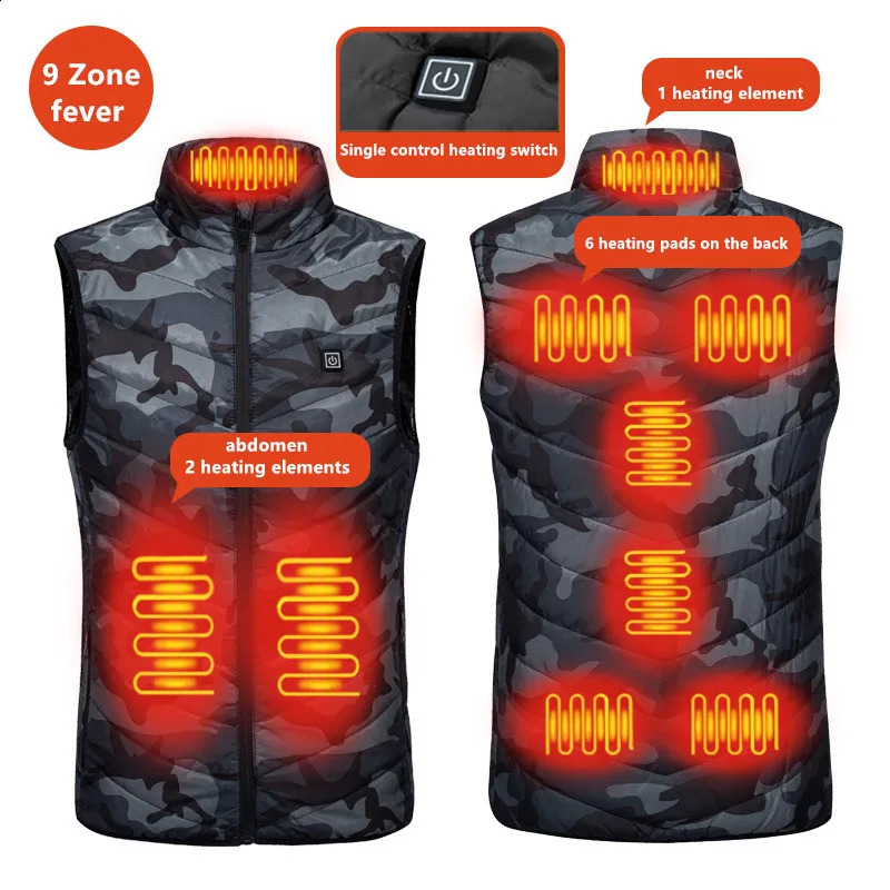 Men'S Casual Stand Up Collar Outdoor Warm Electric Vest Winter Usb Port Intelligent Heating Sleeveless CoatNo Power Bank 260916