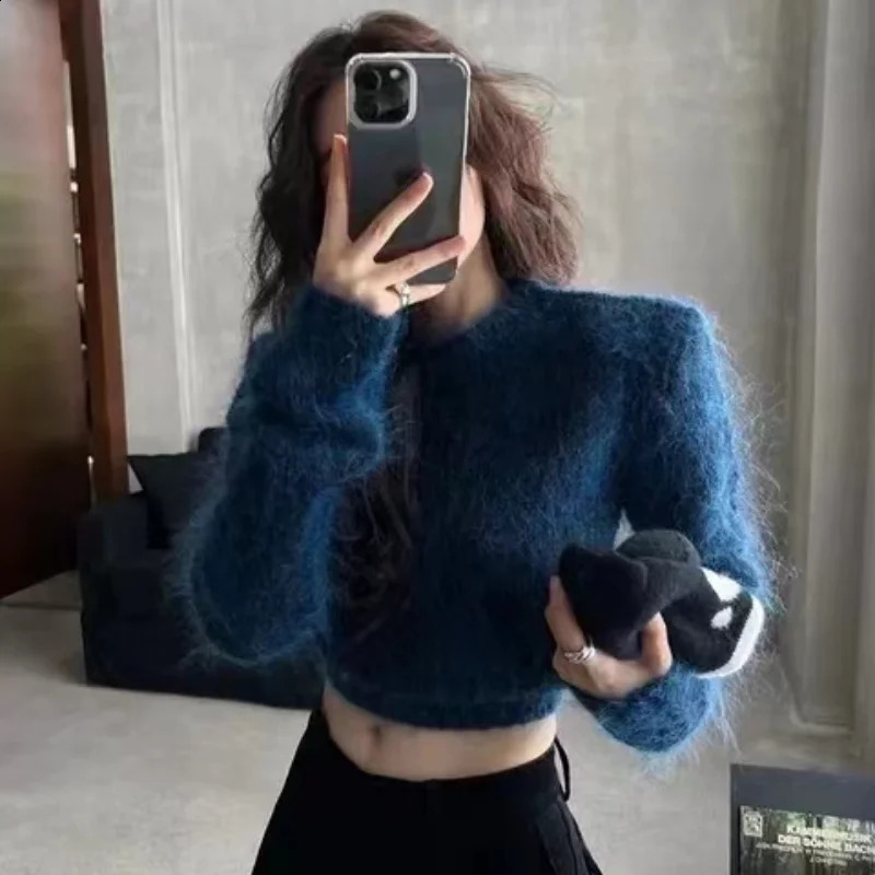 Fluffy Angora Sweater Mink Cashmere Knit Pullover Coat For Women Autumn Winter Slim-Fit Short Top JZ312 260917